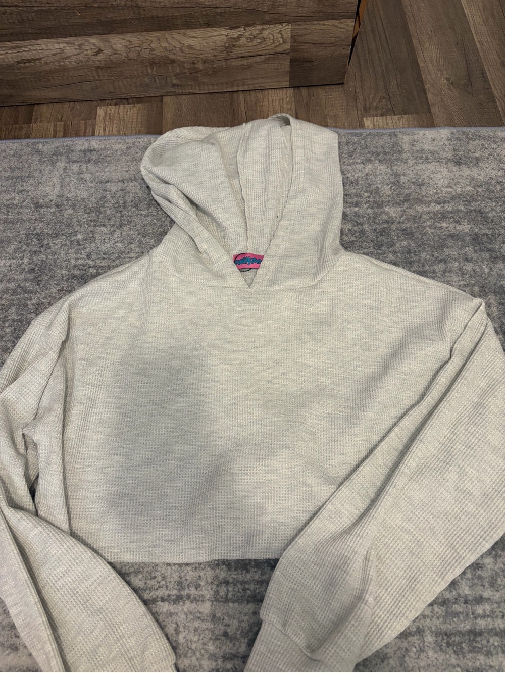 Edikted Cropped Light Gray Waffle Hoodie